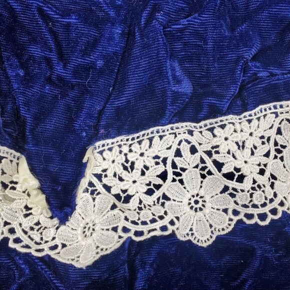 Gunne Sax Dress Velvet Vintage 80s Holiday Lace Trim Blue Draped Collar Girls 11 - Picture 5 of 11